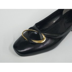 Poliriza toka detaylı kısa topuk kadın ayakkabı rugan siyah