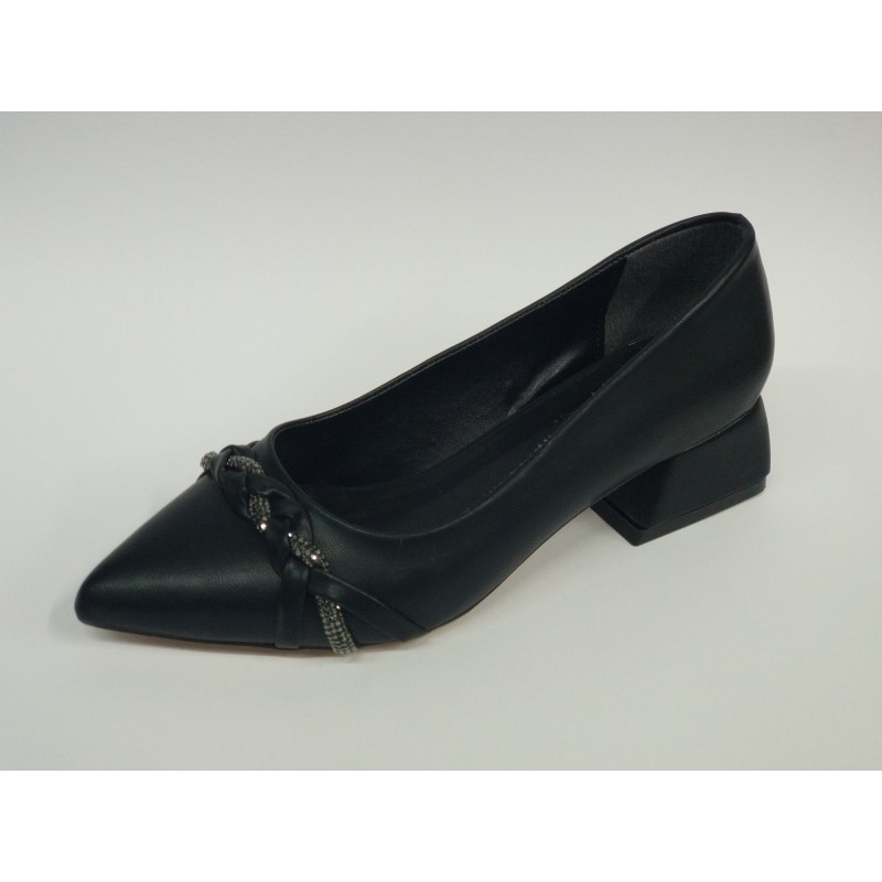 Karino örgü detaylı kısa topuk ayakkabı siyah