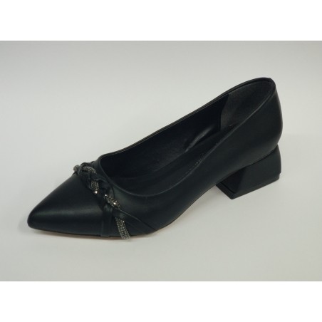 Karino örgü detaylı kısa topuk ayakkabı siyah