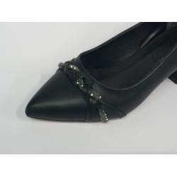 Karino örgü detaylı kısa topuk ayakkabı siyah