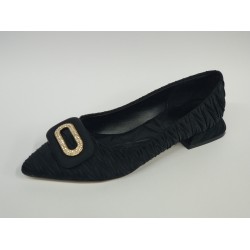 Aşk moda gold toka detaylı kırçıllı kumaş kadın ayakkabı siyah