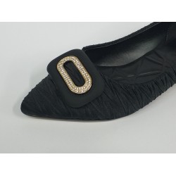 Aşk moda gold toka detaylı kırçıllı kumaş kadın ayakkabı siyah