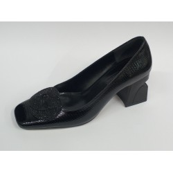 Paris topuğu taş detaylı kalın topuk ayakkabı siyah