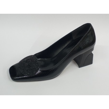 Paris topuğu taş detaylı kalın topuk ayakkabı siyah