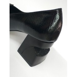 Paris topuğu taş detaylı kalın topuk ayakkabı siyah