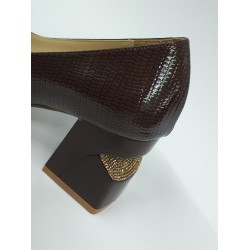 Paris topuğu taş detaylı kalın topuk ayakkabı kahverengi