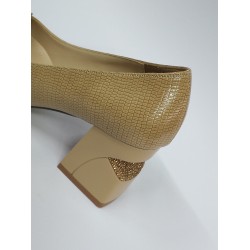 Paris topuğu taş detaylı kalın topuk ayakkabı bej