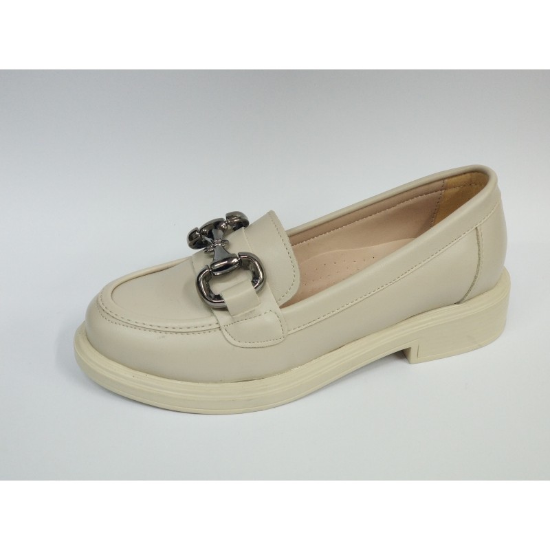 Gns gümüş toka detaylı kadın mevsimlik ayakkabı krem