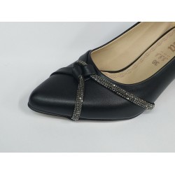 Poliriza geçmeli taş detaylı kalın topuk ayakkabı siyah