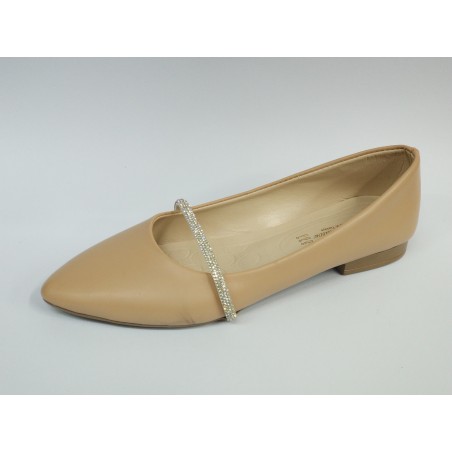 Miss taş şerit detaylı kadın babet ayakkabı bej