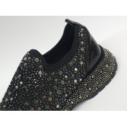 Üzeri taş detaylı streç kumaş mevsimlik kadın ayakkabı siyah