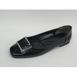 Paris gümüş toka detaylı rugan kadın babet ayakkabı siyah