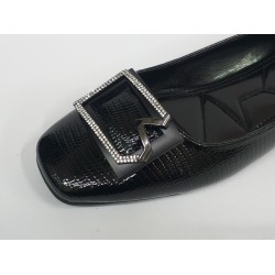 Paris gümüş toka detaylı rugan kadın babet ayakkabı siyah