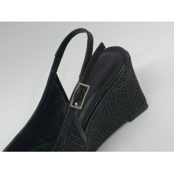 Paris hasır dolgu topuk kadın ayakkabı siyah