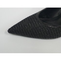 Paris hasır dolgu topuk kadın ayakkabı siyah