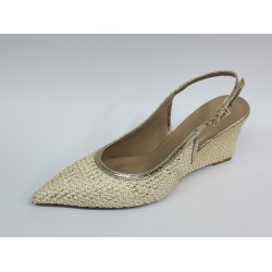 Paris hasır dolgu topuk kadın ayakkabı krem