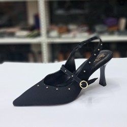 Su perisi gold detaylı arkası açık kadın topuklu ayakkabı