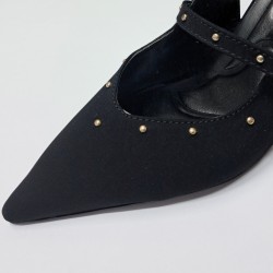 Su perisi gold detaylı arkası açık kadın topuklu ayakkabı