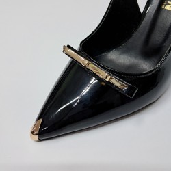 Elvan gold kurdele detaylı arkası açık kadın topuklu ayakkabı siyah