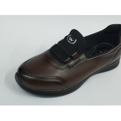 Wanetti 4 nokta Ortopedik lastikli kumaş anne ayakkabı kahve