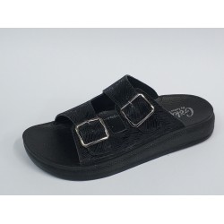 Gökçe çift tokalı kadın terlik siyah