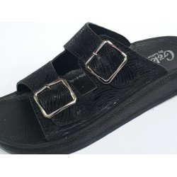 Gökçe çift tokalı kadın terlik siyah