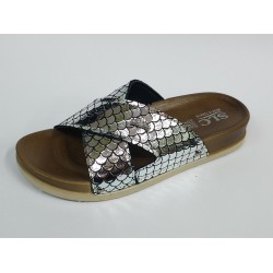 Slc çapraz bantlı balık sırtı detaylı kadın terlik gümüş