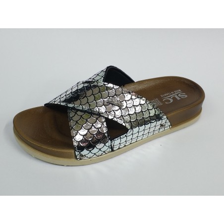 Slc çapraz bantlı balık sırtı detaylı kadın terlik gümüş