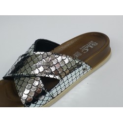 Slc çapraz bantlı balık sırtı detaylı kadın terlik gümüş