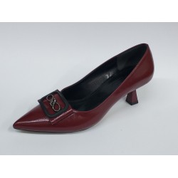 Paris taş toka detaylı kısa topuk kadın ayakkabı bordo