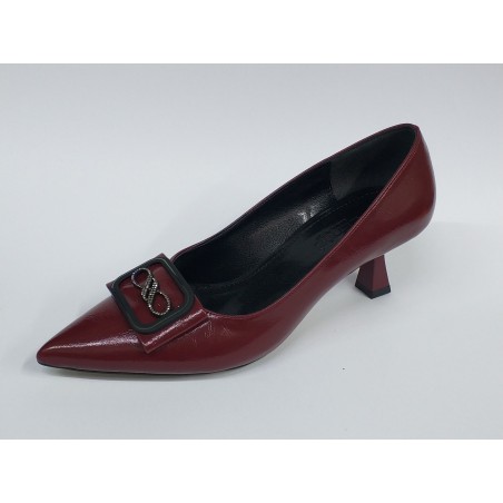 Paris taş toka detaylı kısa topuk kadın ayakkabı bordo