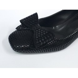 Paris kurdaleli noktalı süet kadın topuklu ayakkabı siyah