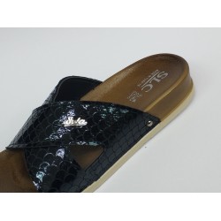 Slc çapraz bantlı balık sırtı detaylı kadın terlik siyah