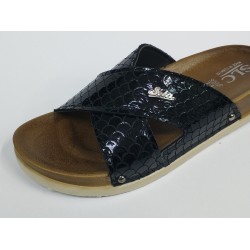 Slc çapraz bantlı balık sırtı detaylı kadın terlik siyah