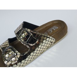 Slc çift tokalı balık sırtı detaylı kadın terlik gold