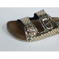 Slc çift tokalı balık sırtı detaylı kadın terlik gold