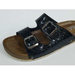 Slc çift tokalı balık sırtı detaylı kadın terlik siyah