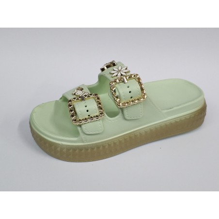 Gökçe çift tokalı kalın taban suya dayanıklı kadın terlik yeşil