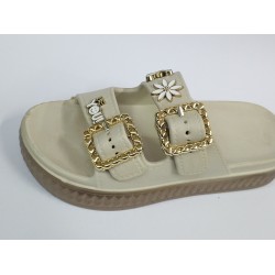 Gökçe çift tokalı kalın taban suya dayanıklı kadın terlik krem