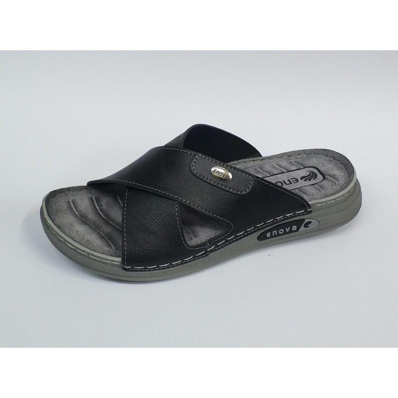 Enova Ortopedik çapraz erkek terlik gri taban siyah