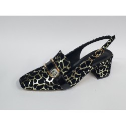 Paris altın siyah baskı arkası açık Topuklu ayakkabı siyah