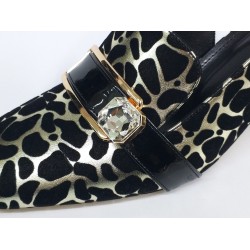 Paris altın siyah baskı arkası açık Topuklu ayakkabı siyah