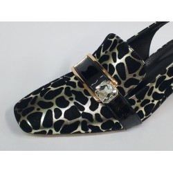 Paris altın siyah baskı arkası açık Topuklu ayakkabı siyah