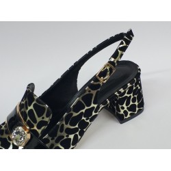 Paris altın siyah baskı arkası açık Topuklu ayakkabı siyah