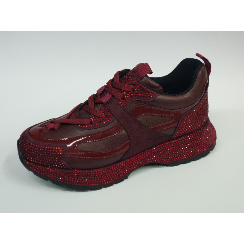 Paris rugan taş detaylı Bağcıklı kadın mevsimlik ayakkabı bordo