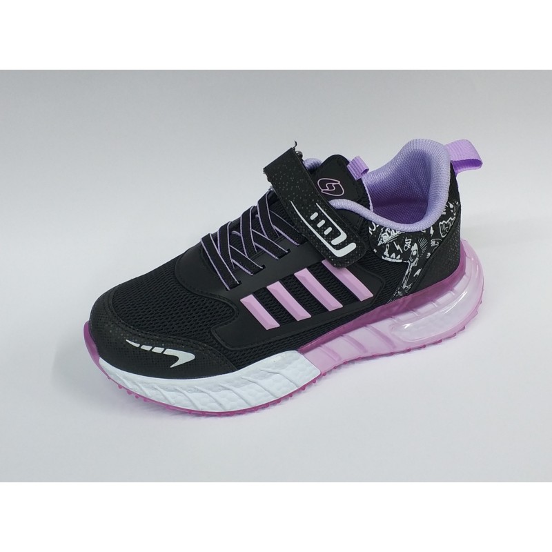 Lafonten file detaylı cırtlı kız çocuk spor ayakkabı siyah lila