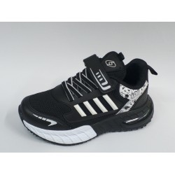 Lafonten file detaylı cırtlı erkek çocuk spor ayakkabı siyah beyaz