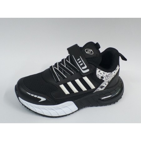 Lafonten file detaylı cırtlı erkek çocuk spor ayakkabı siyah beyaz