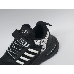 Lafonten file detaylı cırtlı erkek çocuk spor ayakkabı siyah beyaz