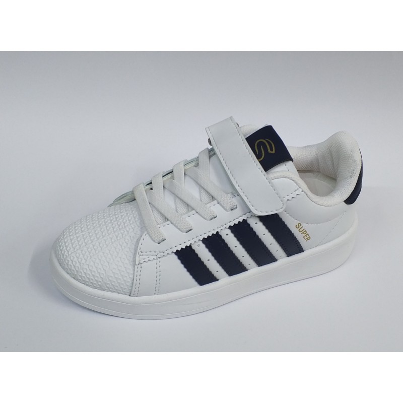 Steppıng şerit detaylı Ortopedik erkek çocuk spor ayakkabı beyaz lacivert